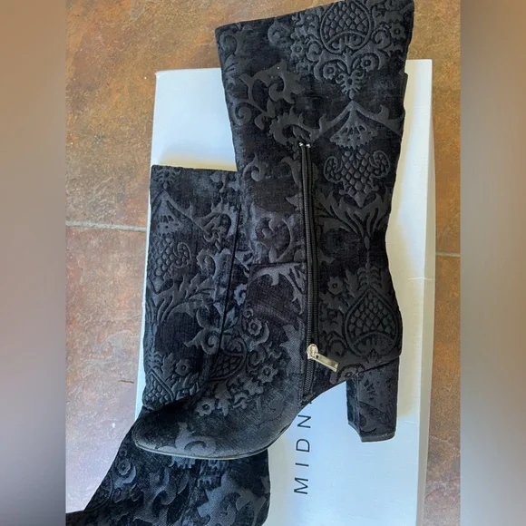 Midnight Velvet Black Boho Brocade Fabric Boots Holiday Party Romantic Chic 10M - Picture 3 of 8